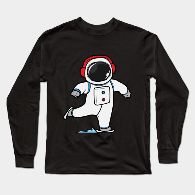 Astronaut at ice skating with ice skates Long Sleeve T-Shirt by Markus Schnabel